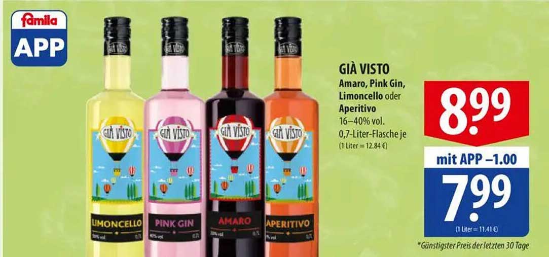 GIÀ VISTO Amaro, Pink Gin, Limoncello oder Aperitivo