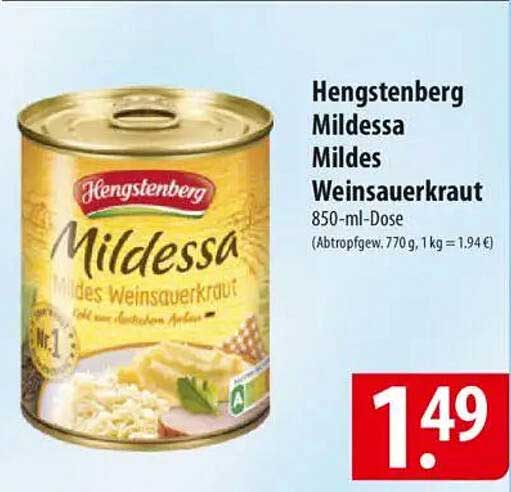 Hengstenberg Mildessa Mildes Weinsauerkraut