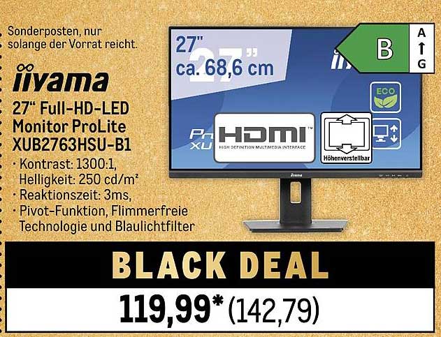 iiiyama 27" Full-HD-LED Monitor ProLite XUB2763HSU-B1