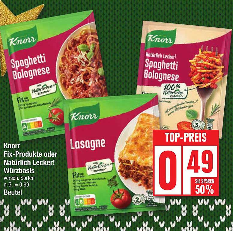 Knorr Spaghetti Bolognese  
Knorr Lasagne