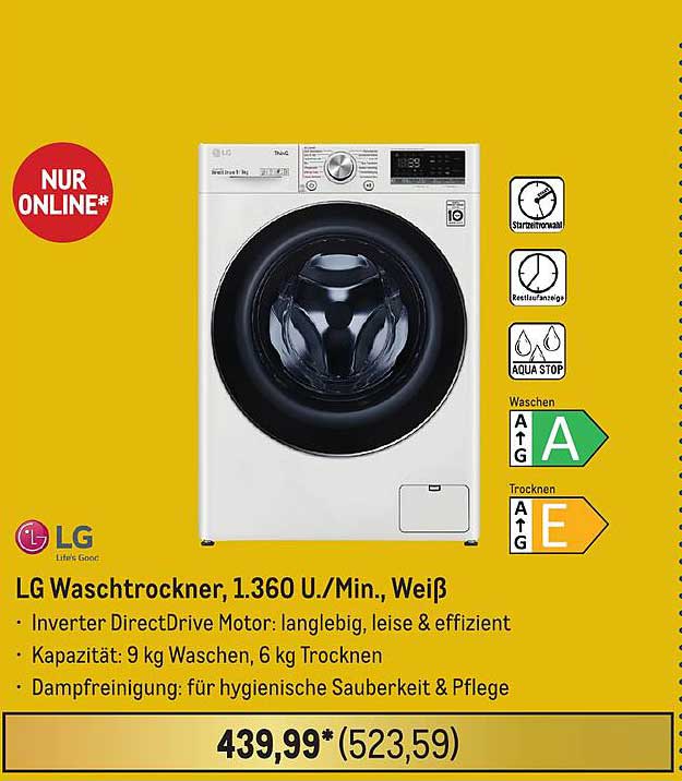 LG Waschtrockner, 1.360 U./Min., Weiß