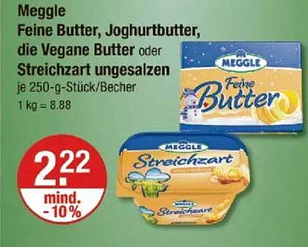 Meggle Feine Butter, Joghurtbutter, die Vegane Butter oder Streichart ungesalzen