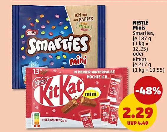 Nestlé Smarties mini oder KitKat mini