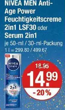 NIVEA MEN Anti-Age Power Feuchtigkeitscreme 2in1 LSF30 oder Serum 2in1