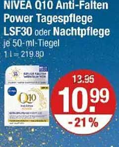 NIVEA Q10 Anti-Falten Power Tagespflege LSF30 oder Nachtpflege