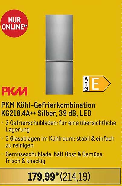 PKM Kühl-Gefrierkombination KG218.4A++ Silber