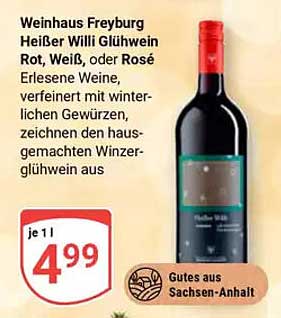 Weinhaus Freyburg Heißer Willi Glühwein Rot, Weiß, oder Rosé