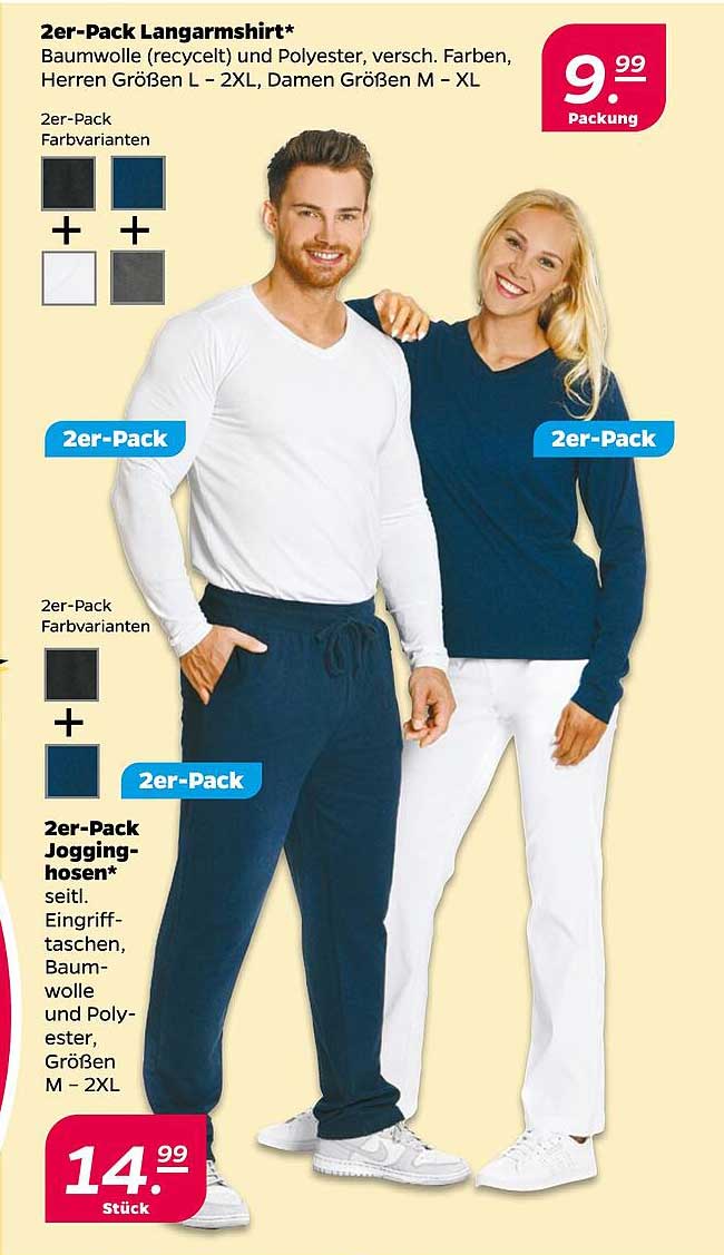 2er-Pack Langarmshirt*  
2er-Pack Jogginghosen*