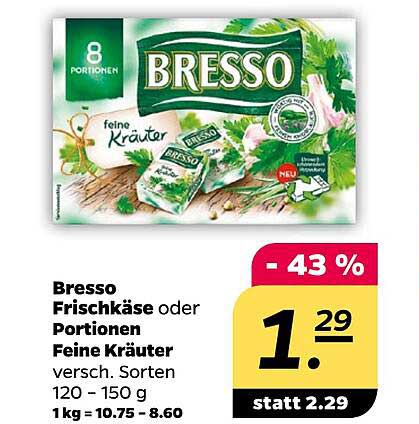 Bresso Frischkäse oder Portionen Feine Kräuter