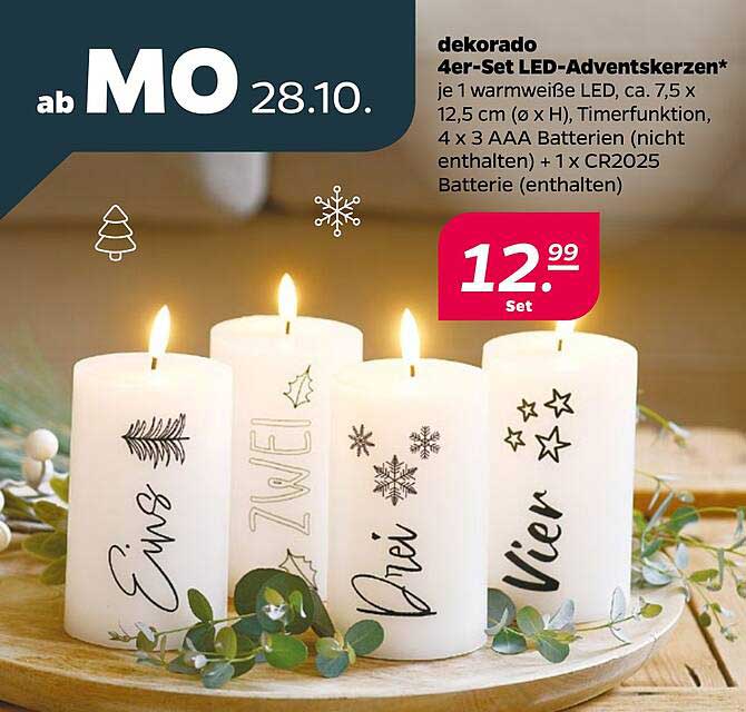 dekorado 4er-Set LED-Adventskerzen