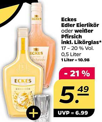 Eckes Edler Eierlikör oder weißer Pfirsich inkl. Likörglas