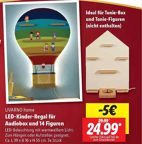 LED-Kinder-Regal für Audiobox und 14 Figuren