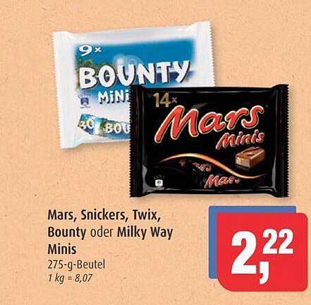 Mars, Snickers, Twix, Bounty oder Milky Way Minis