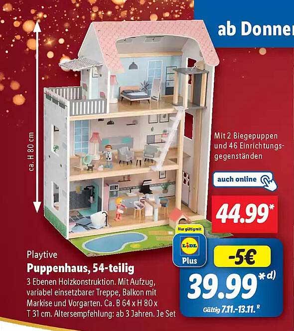 Playtive Puppenhaus, 54-teilig