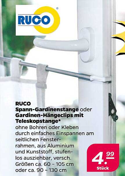 RUCO Spann-Gardinenstange oder Gardinen-Hängeclips mit Teleskopstange*