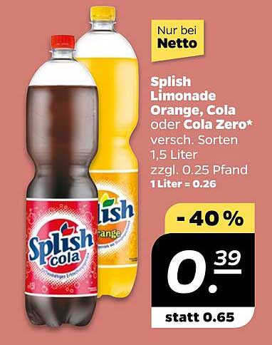 Splish Limonade Orange, Cola oder Cola Zero*