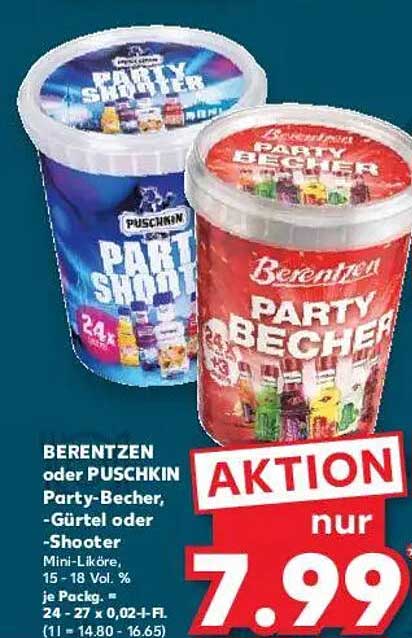 BERENTZEN oder PUSCHKIN Party-Becher, -Gürtel oder -Shooter