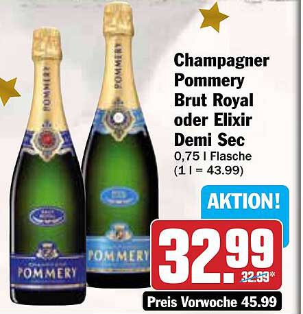 Champagner Pommery Brut Royal oder Elixir Demi Sec