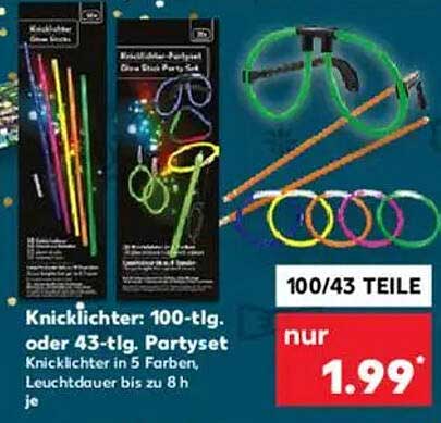 Knicklichter: 100-tlg. oder 43-tlg. Partyset