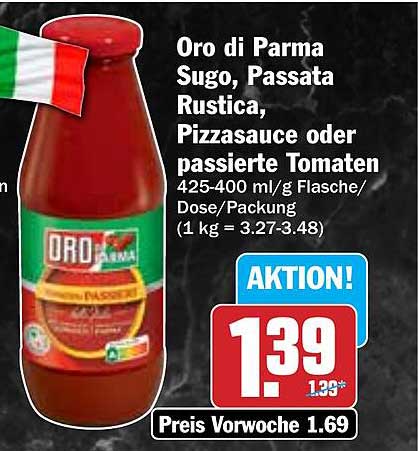 Oro di Parma Sugo, Passata Rustica, Pizzasauce oder passierte Tomaten