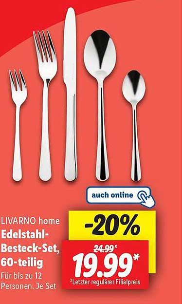 LIVARNO home Edelstahl-Besteck-Set, 60-teilig