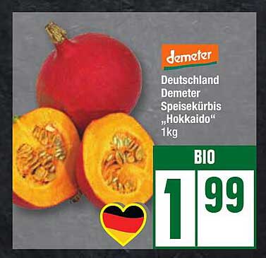 Deutschland Demeter Speisekürbis „Hokkaido“