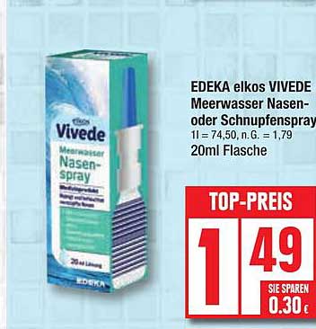 EDEKA elkos VIVEDE Meerwasser Nasen- oder Schnupfenspray