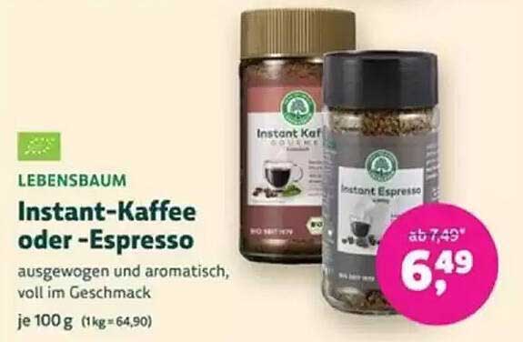 Lebensbaum Instant-Kaffee oder -Espresso