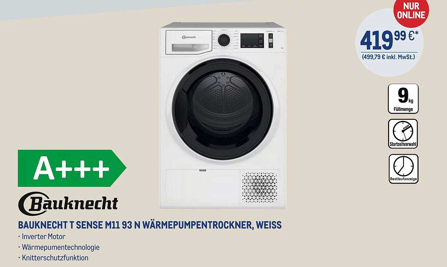 BAUKNECHT T SENSE M11 93 N WÄRMEPUMPENTROCKNER, WEISS