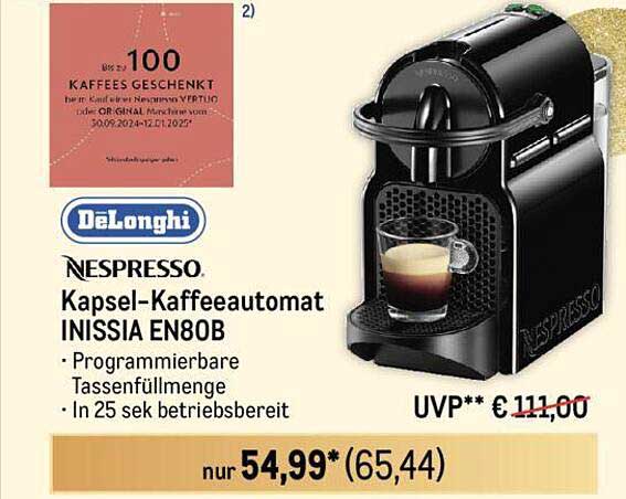 DeLonghi Nespresso Kapsel-Kaffeemaschine INISSIA EN80B