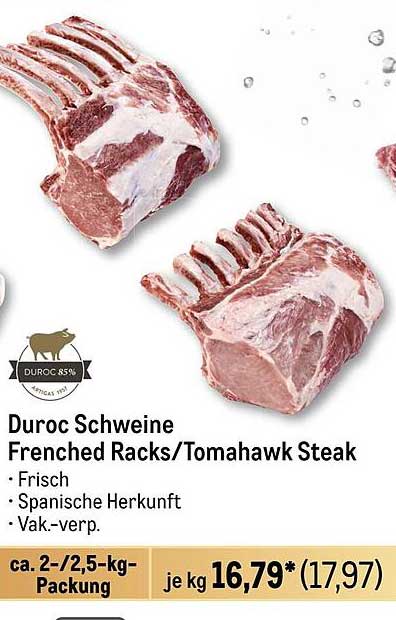 Duroc Schweine Frenched Racks/Tomahawk Steak