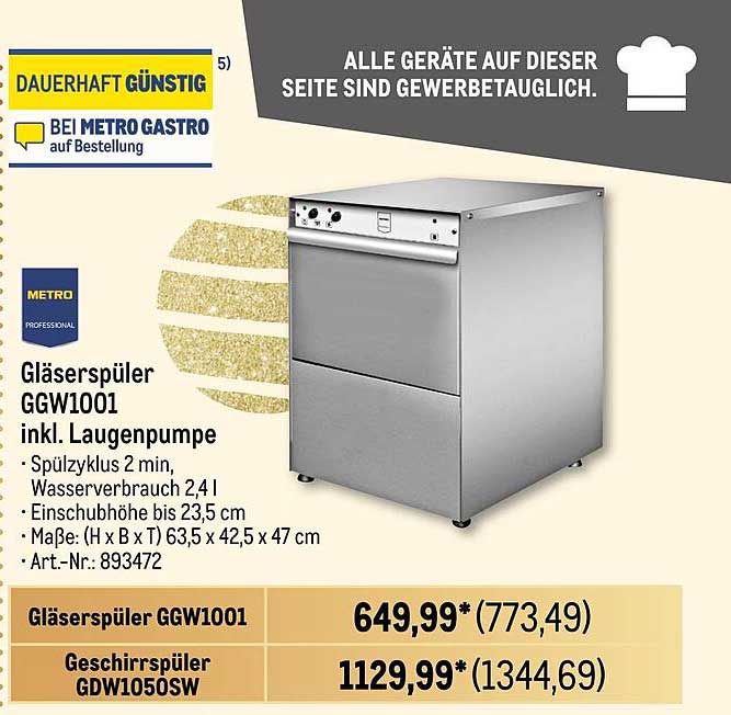 Gläserspüler GGW1001 inkl. Laugenpumpe