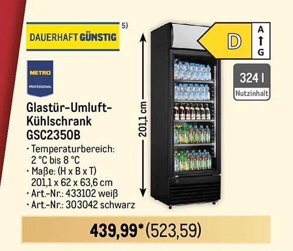 Glastür-Umluft-Kühlschrank GSC2350B