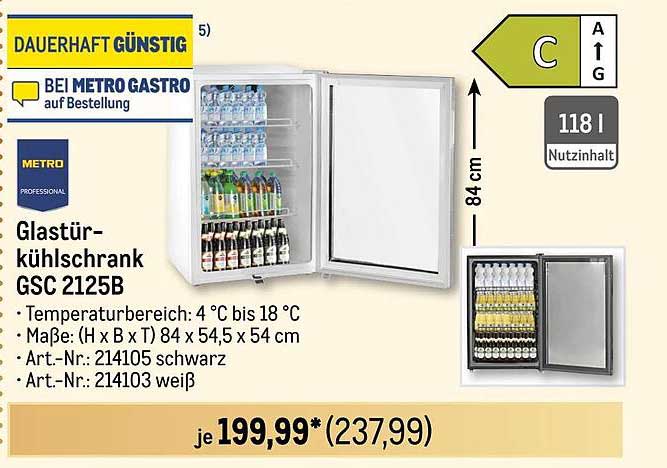 Glastürkühlschrank GSC 2125B