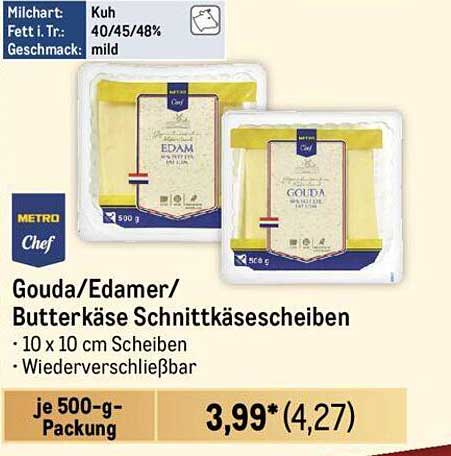 Gouda/Edamer/Butterkäse Schnittkäse scheiben