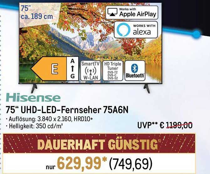 Hisense 75" UHD-LED-Fernseher 75A6N