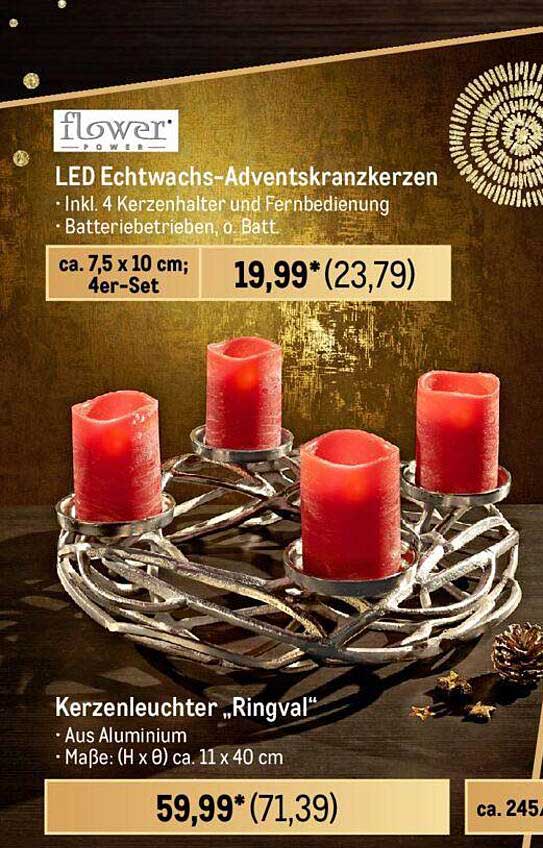 LED Echtwachsb-Adventskranzkerzen