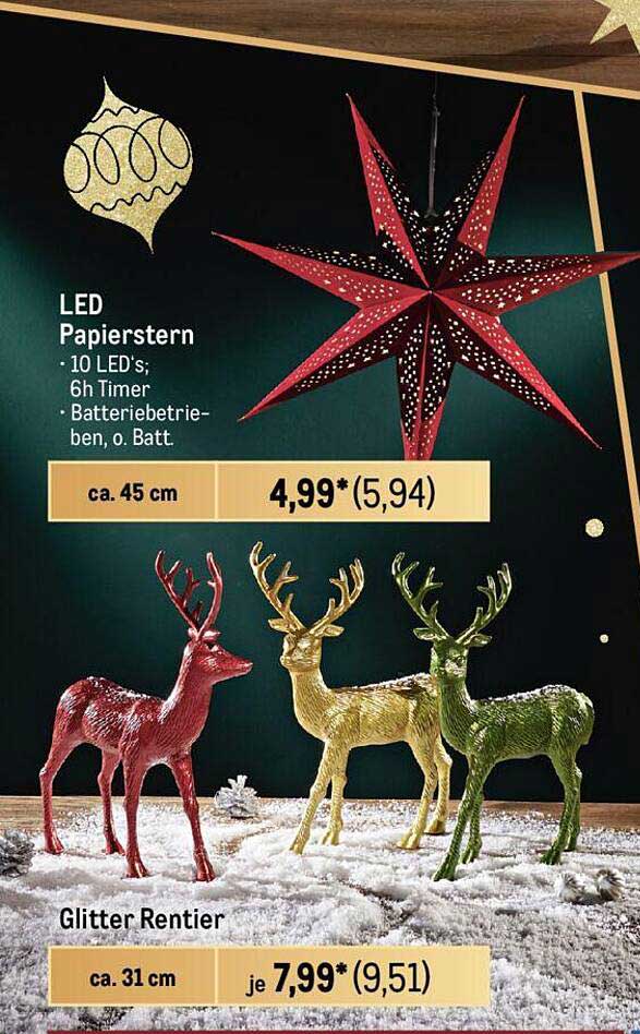 LED Papierstern  
Glitter Rentier