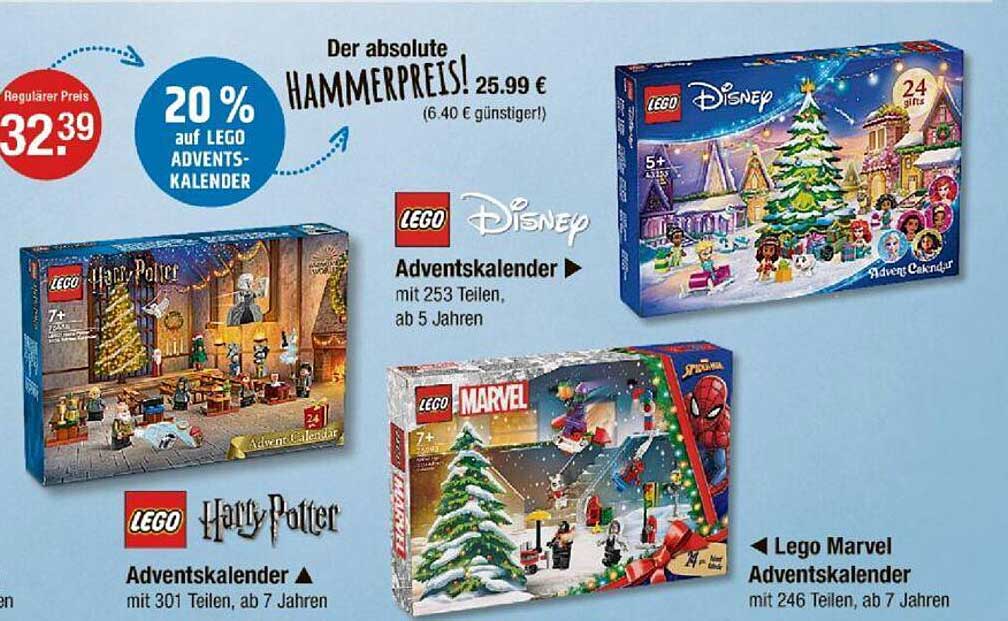 LEGO Harry Potter Adventskalender  
LEGO Disney Adventskalender  
LEGO Marvel Adventskalender  