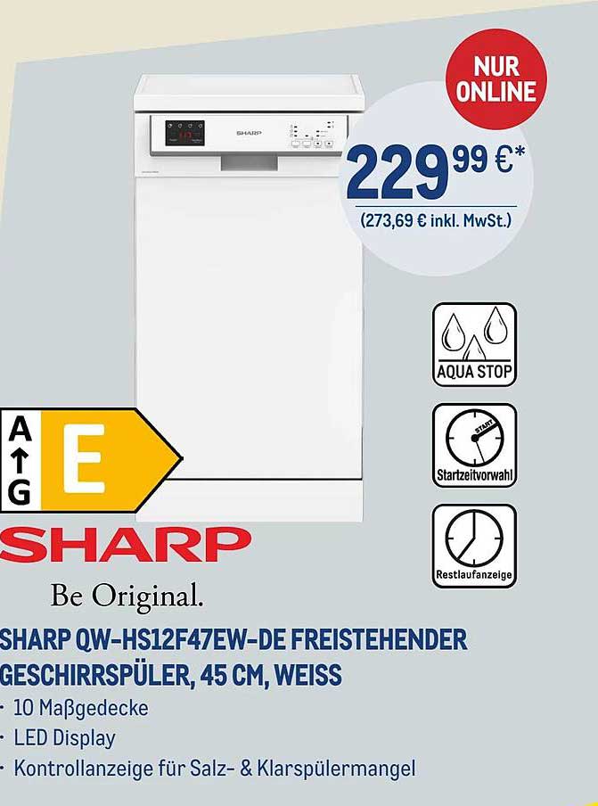 SHARP QW-HS12F47EW-DE freistehender Geschirrspüler, 45 cm, weiss