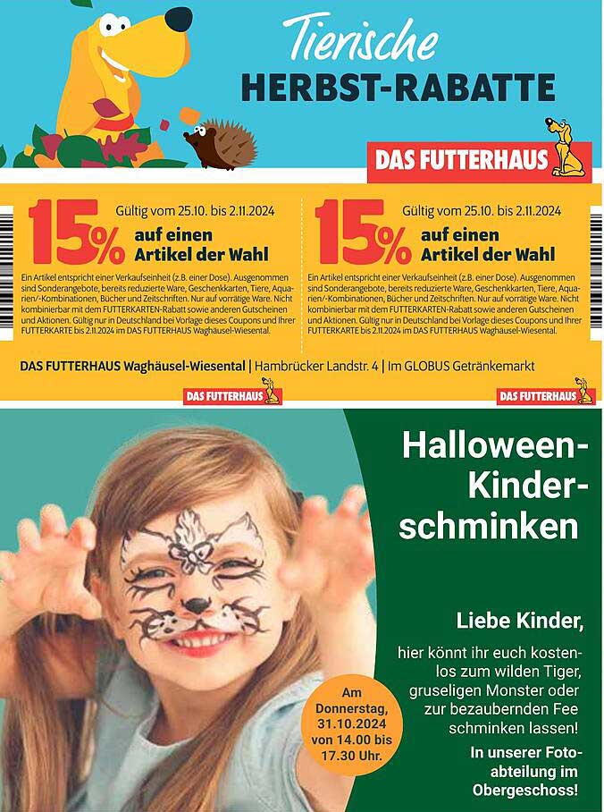 Tiersiche Herbst-Rabatte  
Halloween-Kinderschninken