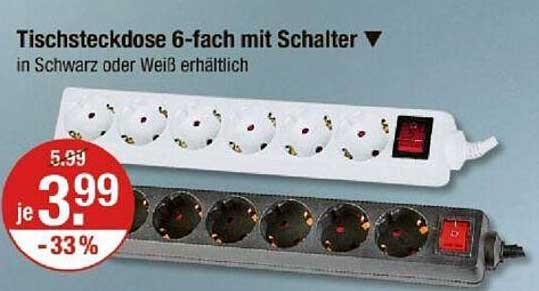 Tischsteckdose 6-fach mit Schalter