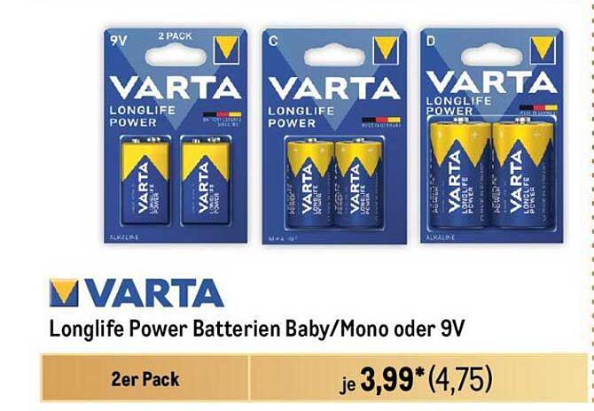 VARTA Longlife Power Batterien Baby/Mono oder 9V