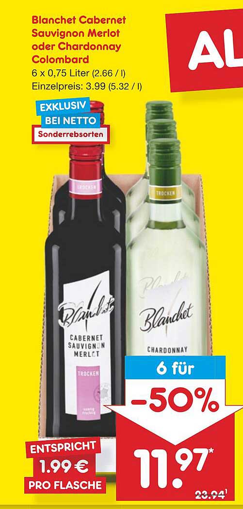 Blanchet Cabernet Sauvignon Merlot oder Chardonnay Colombard