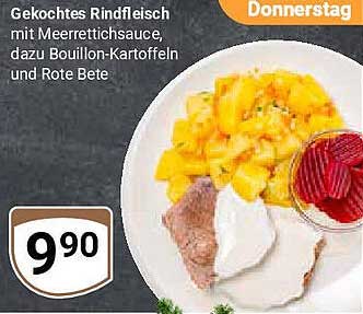 Gekochtes Rindfleisch mit Meerrettichsauce, dazu Bouillon-Kartoffeln und Rote Bete