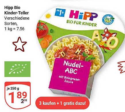 Hipp Bio Kinder-Teller Nudel-ABC mit Bolognesesauce