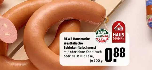 REWE Hausmarke Westfälische Schinkenfleischwurst mit oder ohne Knoblauch oder NEU! mit Käse