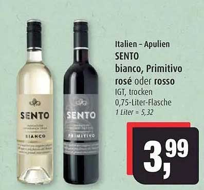 SENTO bianco, Primitivo rosé oder rosso