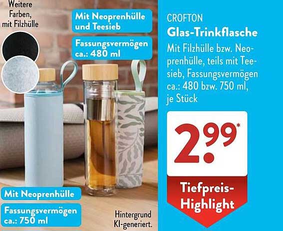 CROFTON Glas-Trinkflasche