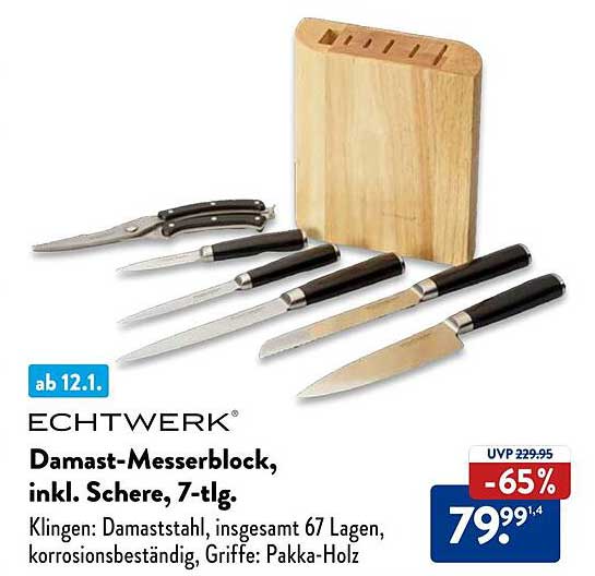 Damast-Messerblock, inkl. Schere, 7-tlg.